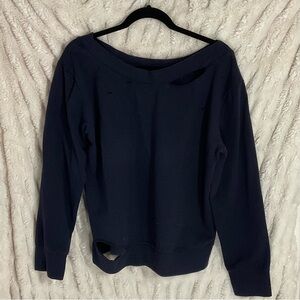 Sam Edelman Navy Distressed Boatneck Sweater